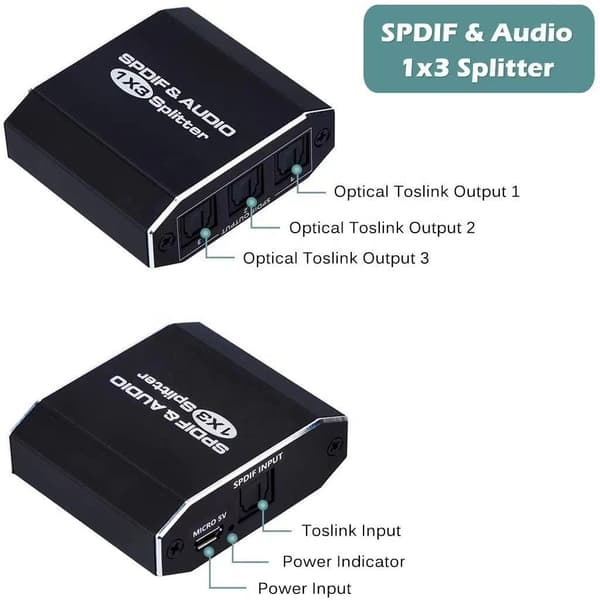 NÖRDIC 1-3 Splitter Optisk lyd SPDIF Toslink Cable 1m understøtter Dolby Digital, DTS 5.1 PCM LPCM Black