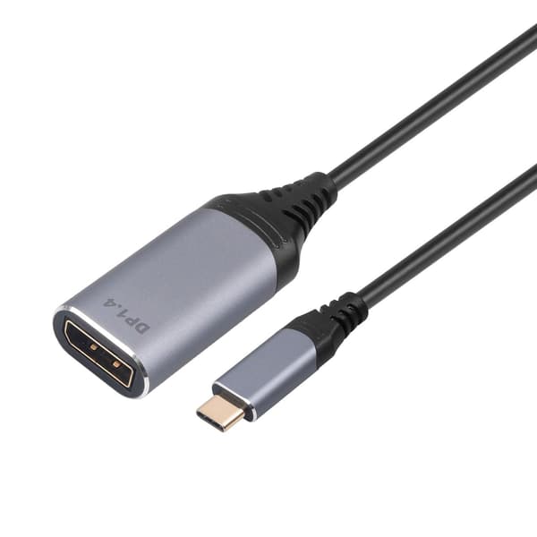 NÖRDIC 20 cm USBC til DP 1.4 adapter 8K30Hz 4K120Hz 32.4Gbps Grey