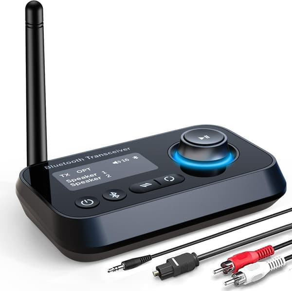 NÖRDIC Bluetooth 5.0 Transmitter Receiver,  Audio Adapter for 2 Headphones Long range Svart
