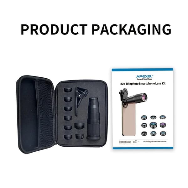 Apexel Multifunktionelt 10-i-1 Linsekit APX-22XDG9 Black