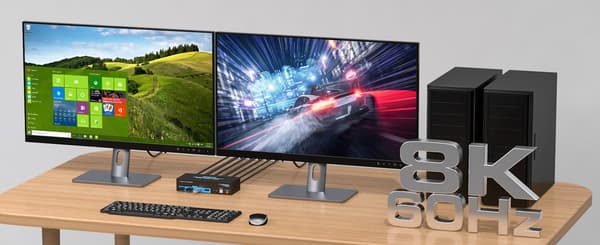 NÖRDIC KVM switch 2 til 2 HDMI til HDMI, 8K60Hz/4K120Hz, 4x USB-A Black