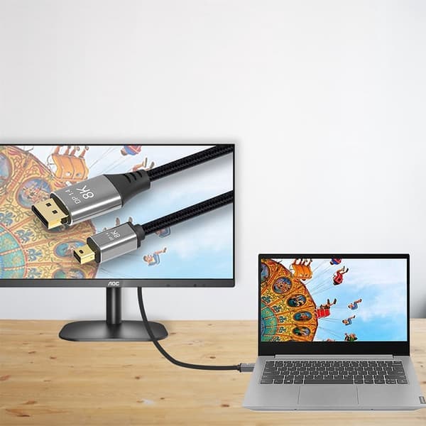NÖRDIC 2m Mini DisplayPort–DisplayPort-kaapeli 8K@60Hz 4K@240Hz 32.4Gbps