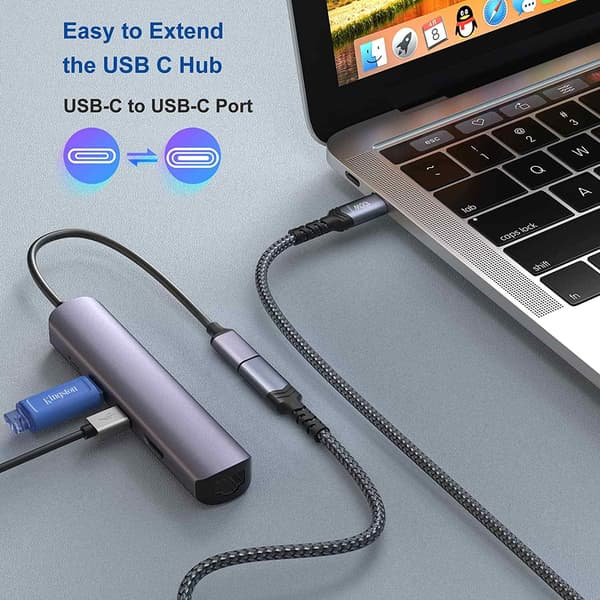 NÖRDIC 2m USB3.2 Gen2 USB-C forlængerkabel han til hun 10Gbps 5A 100W Thunderbolt3 Grey