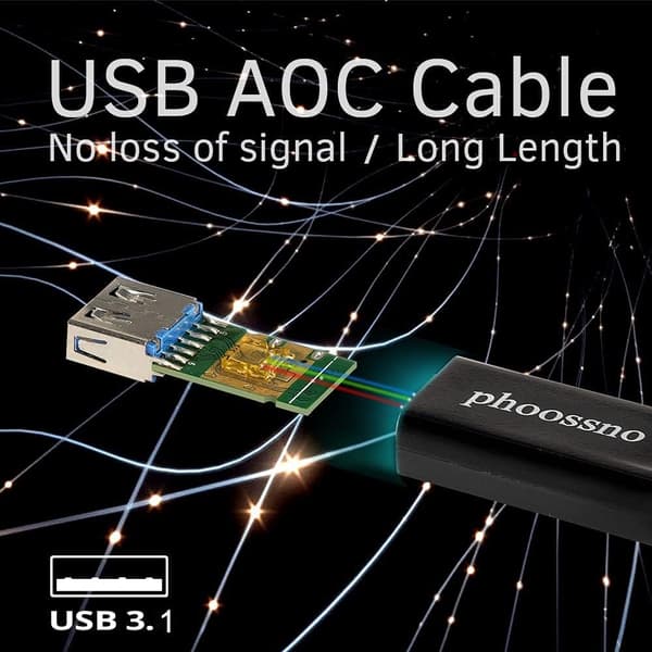 NÖRDIC active AOC Fiber 10m USB 3.2 SuperSpeed 10Gbps USB-C till USB A Data transmission only Black