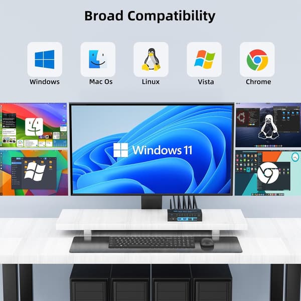 NÖRDIC 8K60Hz KVM-switch 2 til 1 understøtter UltraWide moitors 4xUSB-A Black