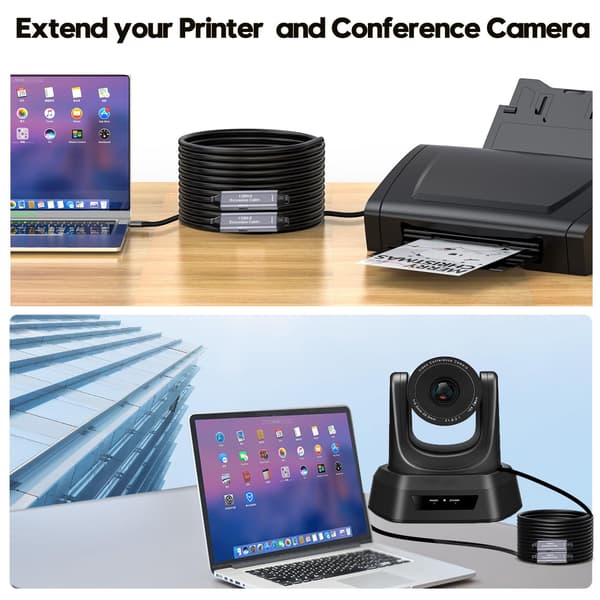 NÖRDIC USB 3.0 Aktiv Printerkabel - 15m USB A til USB B 3.0 Kompatibel med printer, konferencerkamera, dockingstation, harddisk og mere