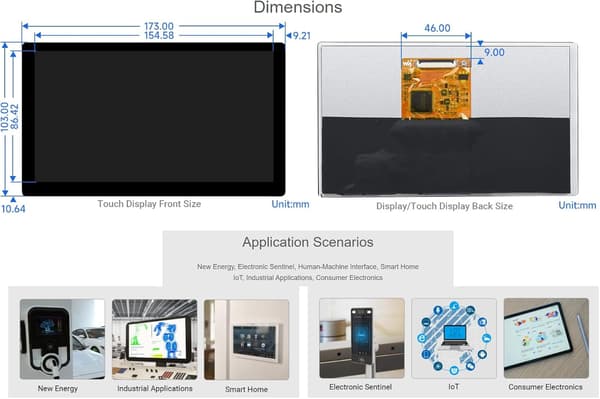 Waveshare 7-tums HDMI-skärm Pekskärm 1024 x 600 IPS-panel Stödjer Alla Versioner av Raspberry Pi Windows-skärm