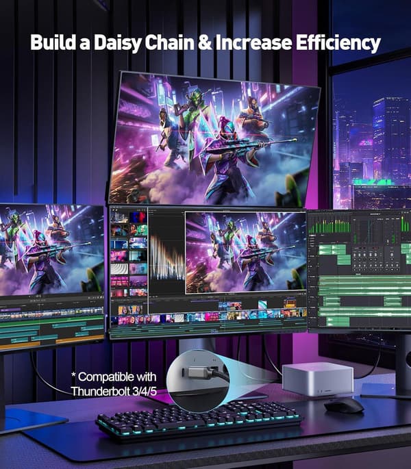 NÖRDIC 2m USB-C til DisplayPort 2.1 kabel 16K60Hz 8K120Hz 2K/4K240Hz 80Gbps Thunderbolt 5/4/3 til DisplayPort 2.1