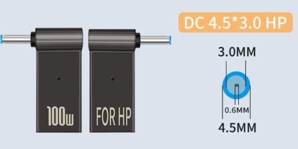 NÖRDIC USB-C til Laptopoplader-adapter, USB-C til DC-stik, 100W PD, DC 4,5×3,0 mm til HP