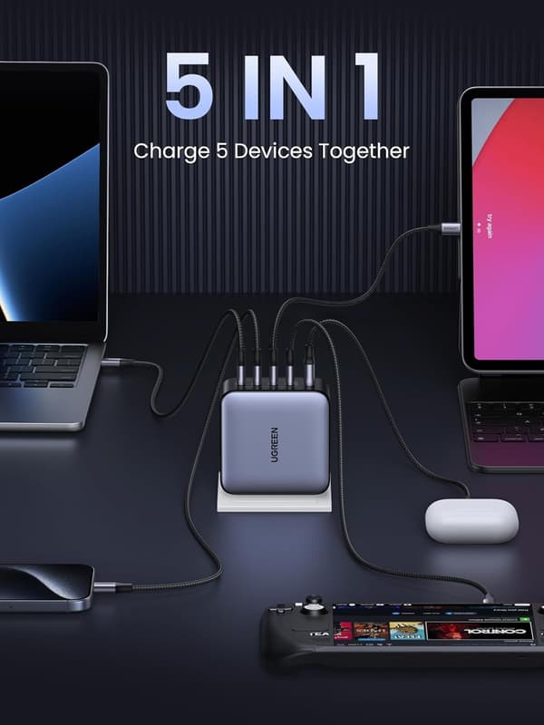 UGREEN Nexode 100W USB C Oplader 5-Port GaN Oplader Grey