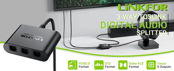 NÖRDIC digital audio optisk TOSLINK splitter 1 til 3 Black