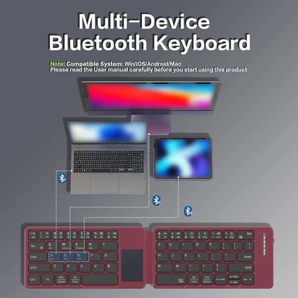 NÖRDIC US-layout Bluetooth-tangentbord med touchpad, ultratunt och portabelt för Windows, Mac, iOS och Android