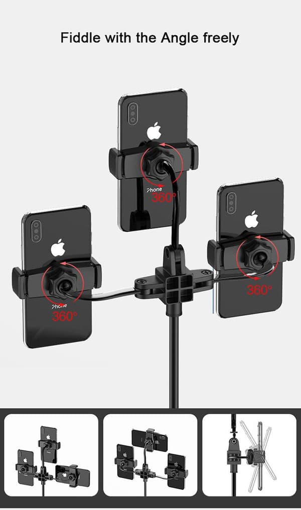 Bordsstativ för tre mobiltelefoner Black