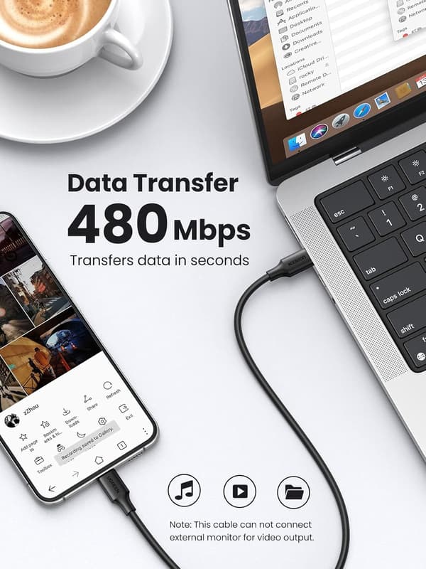 NÖRDIC 0,5m USB 2.0 USB-C til C-kabel til iPhone 15/15 Pro/15 Plus/15 Pro Max 3A 480Mbps 60W sort Black