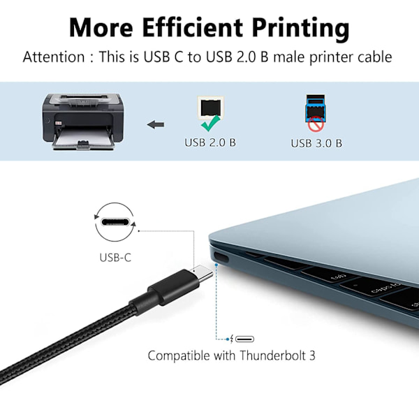 NÖRDIC C USB 3.1 til USB 2.0 B-datakabel 1m USB-printer-kabel