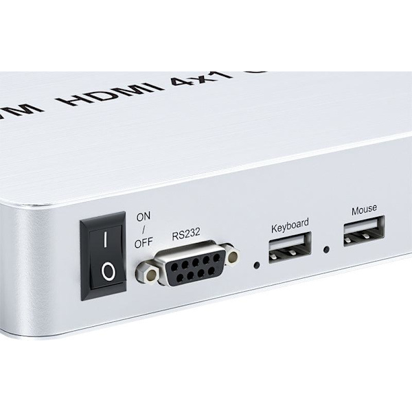NÖRDIC KVM Switch 4xPC til 1xHDMI 4K 60Hz Quad Multi-Viewer med 4xUSB-A Silver