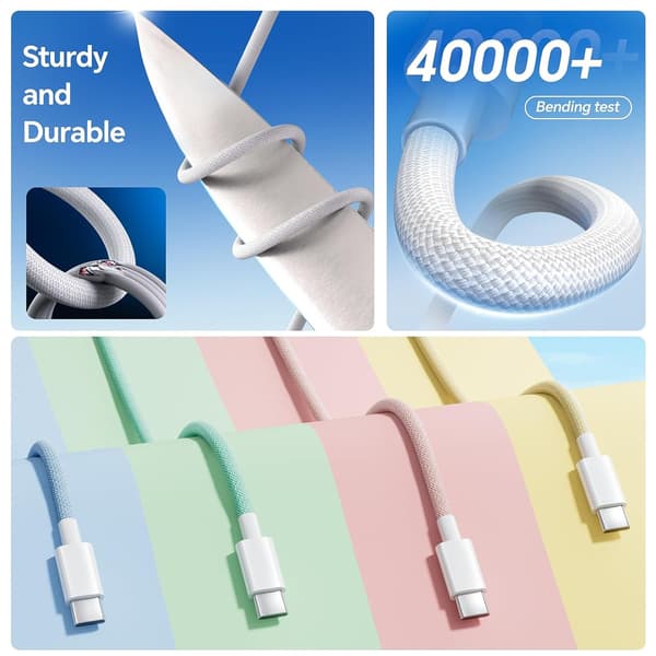 NÖRDIC 0,5 m USB 2.0 USB-C–C -kaapeli iPhone 15/15 Pro/15 Plus/15 Pro Max 3A 480 Mbps 60 W sininen Blue