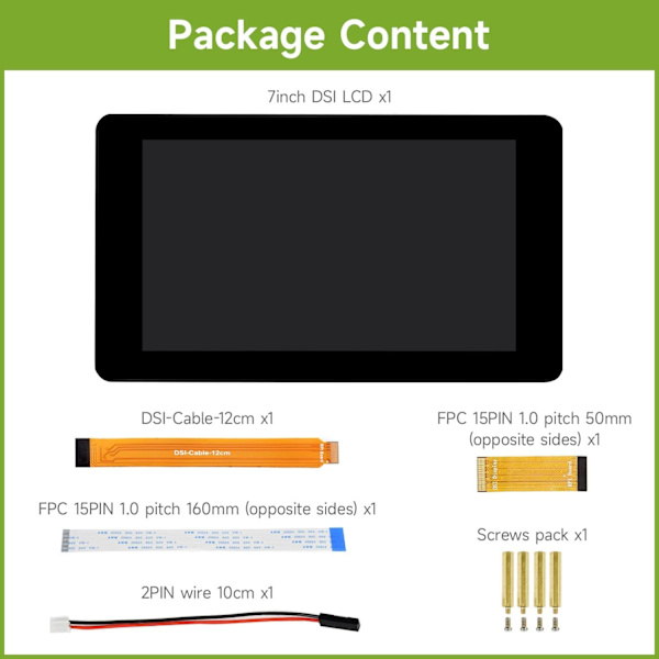 Waveshare 7-tommer touch-skærm til Raspberry Pi 5, 4B, Raspberry Pi 3B+/3B/3A+, CM3/3+/4 og VisionFive2 Core3566, 800 × 480 opløsning med DSI-interfac