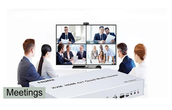 NÖRDIC KVM Switch 4xPC til 1xHDMI 4K 60Hz Quad Multi-Viewer med 4xUSB-A Silver