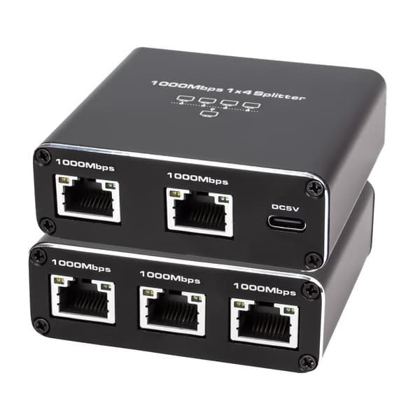 NÖRDIC LAN-splitter 1 til 4 1000 Mbps Gigabit Ethernet til computer, laptop, switch, hub, router, digital-TV
