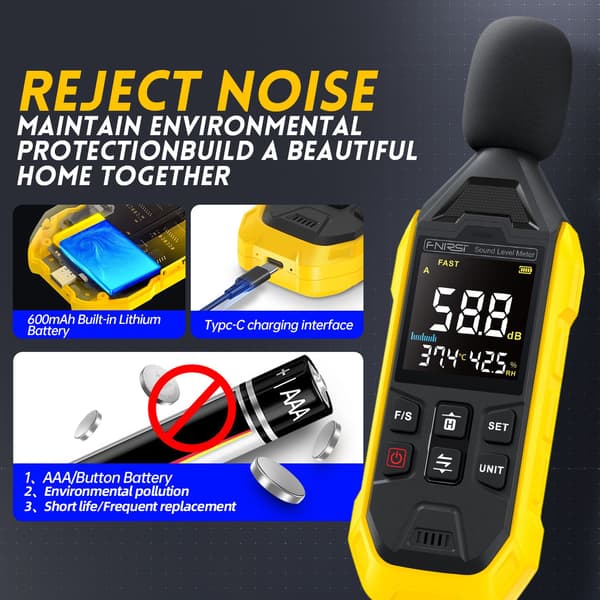 FNIRSI FDM01 Digital støj- og lydmåler 30~130dB Yellow