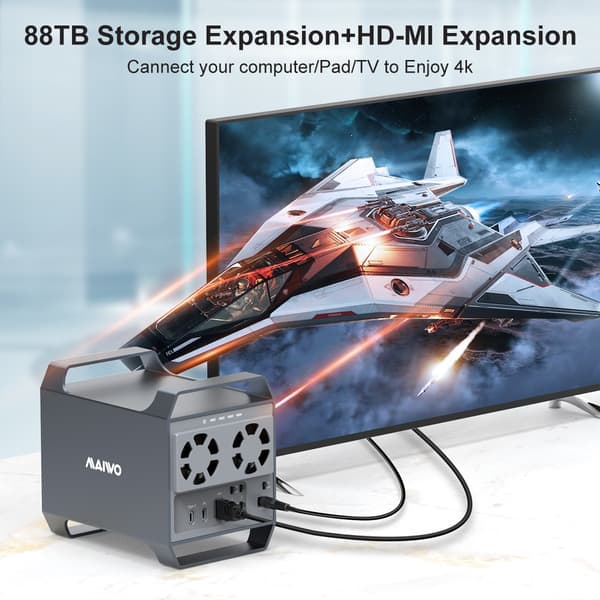 Maiwo K35284A 4-bay DAS-design til 3,5” SATA HDD med 2 køleblæsere, USB‑C & 10 Gbps hastighed, ingen RAID