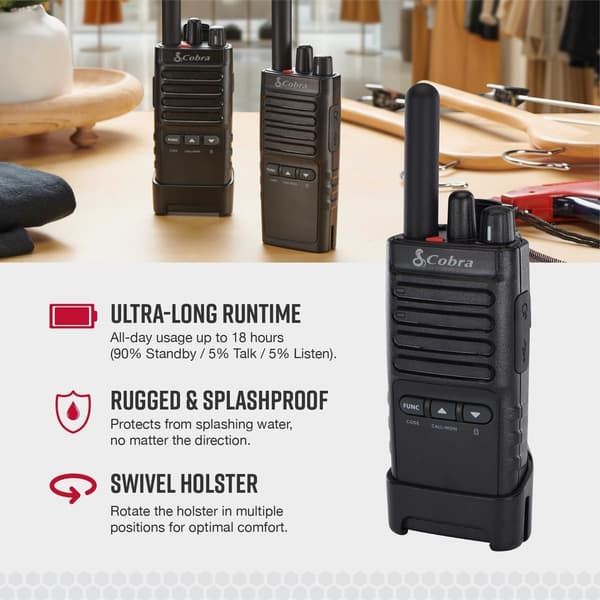 Cobra PX650 Professional Walkie Talkies 2-Pack Rechargeable PMR446 Dustproof and Splash Proof (IP54) 12km range 16 channels