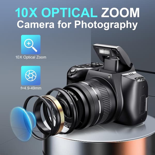 NÖRDIC Digital Camera 4K 64M with WiFi, 10X Optical Zoom Vlogging Camera for YouTube Autofocus Compact Camera