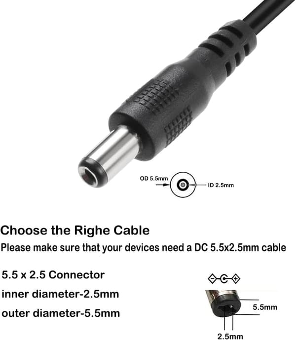 NÖRDIC 2 m USB-A kabel til DC 5.5×2.5 mm 2A