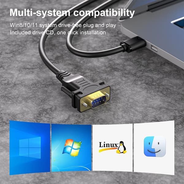 USB-A to RS232 DB9 uroskaapeli sarjalaitteille FTDI-sirulla