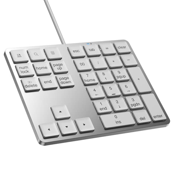 NÖRDIC USB-C Langallinen numeronäppäimistö, 34 näppäintä, 2×USB-A + 1×USB-C lataukseen