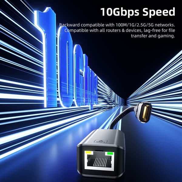 NÖRDIC USB-C til 10Gb Ethernet-adapter, 10GbE USB-C til Ethernet-adapter, kompatibel med USB4 og Thunderbolt 5/4/3, lav varmeudvikling og lydløs drift