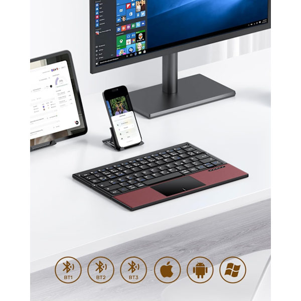 NÖRDIC foldbart Bluetooth-tastatur med touchpad til iOS, Android, Windows, laptop, PC, tablet og smartphone, US layout