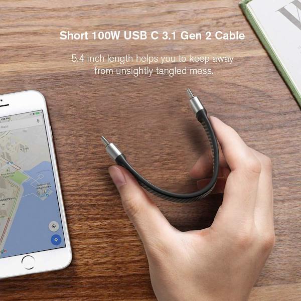 NÖRDIC flad adapter USB3.2 Gen2 USB-C til C 10Gbps 5A 100W Black