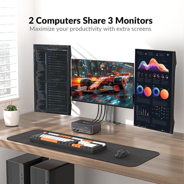 AV Access iDock D23 Dockingstation og KVM-switch 2 til 3 DP til DP, 8K60Hz, 5x USB-A, 1x USB-C PD, 3,5 mm AUX, SD-kortslot og 1 Gbps ethernet Black