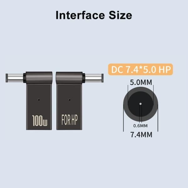 NÖRDIC USB-C til bærbar opladningsadapter, USB-C til DC-stik, 100W PD, DC 7,4×5,0mm til HP