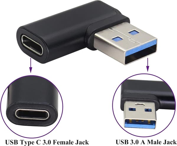 NÖRDIC USB-C hun til USB-A han vinklet adapter 90 grader Black