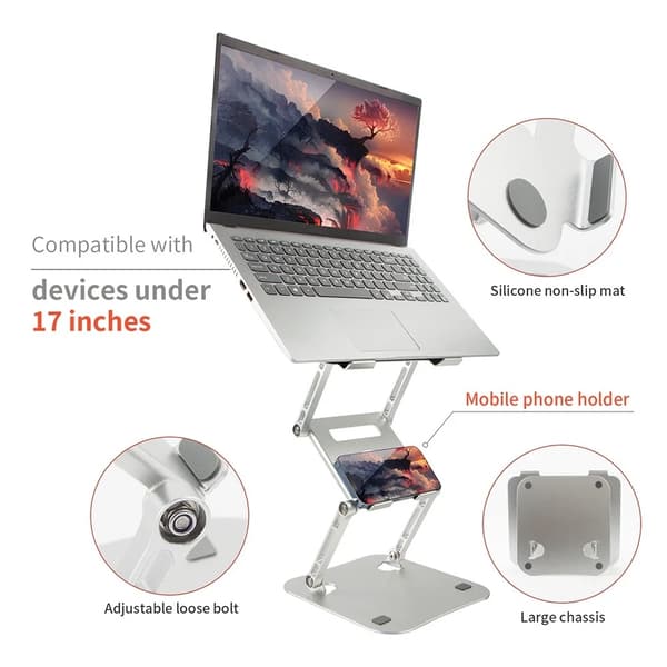 NÖRDIC justerbar tre-lags aluminiumsholder til bærbar computer til computere op til 17" Grey