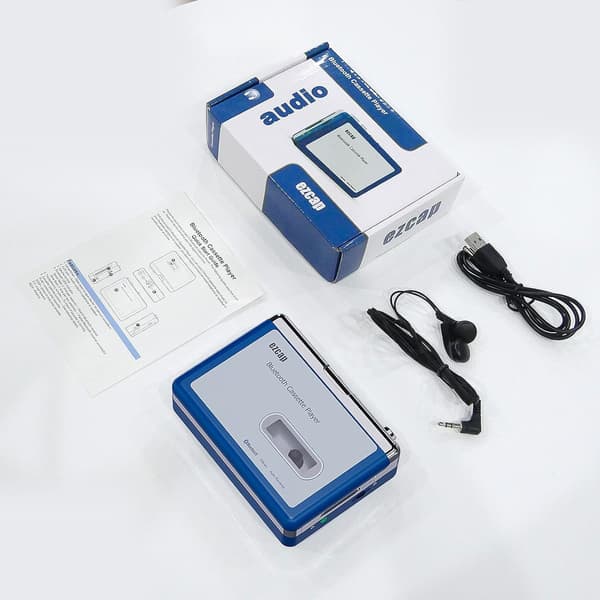 Ezcap Bluetooth-kasettisoitin, Walkman-nauhasoitin 3,5 mm:n AUX ulostulolla Blue