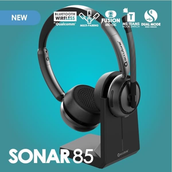 Accutone Sonar 85 Bluetooth trådløst headset med mikrofon, Bluetooth-headset med aktiv støjreduktion