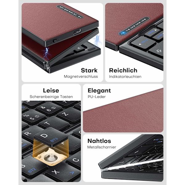 NÖRDIC foldbart Bluetooth-tastatur med touchpad til iOS, Android, Windows, laptop, PC, tablet og smartphone, US layout