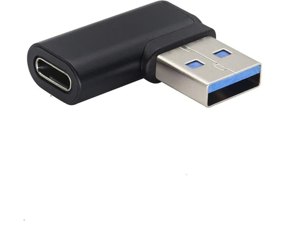 NÖRDIC USB-C naaras-USB-A urossovitin 90 astetta kulmassa Black