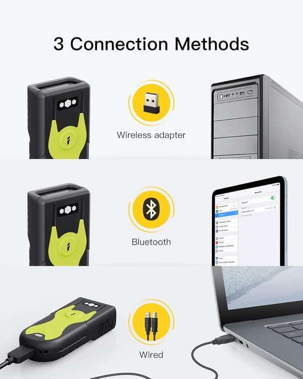 Bluetooth 2D Viivakoodinlukija 2,4 GHz USB-sovittimella, Plug and Play