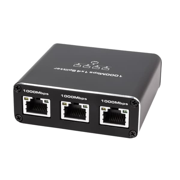 NÖRDIC LAN-splitter 1 til 4 1000 Mbps Gigabit Ethernet til computer, laptop, switch, hub, router, digital-TV
