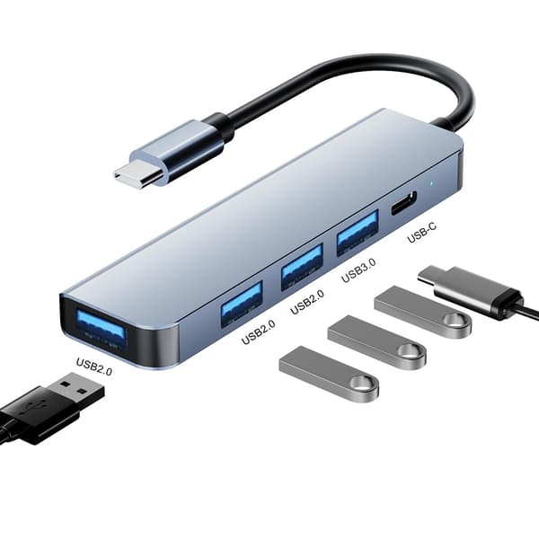 NÖRDIC USB-C 5-ports Hub 3xUSB-A 2.0, 1xUSB-A 3.1 og 1xUSB-C PD100W