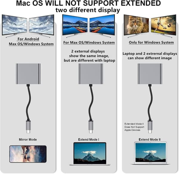 NÖRDIC USB-C-adapter til to HDMI-skærme, 4K 60Hz, Windows, MacOS, Android Grey
