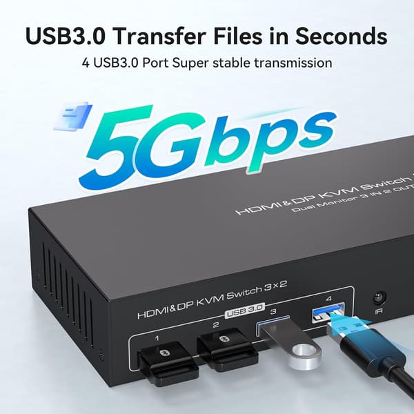 NÖRDIC KVM-switch 3 til 2 8K60Hz DP 1.4 HDMI 2.0 KVM USB 3.0