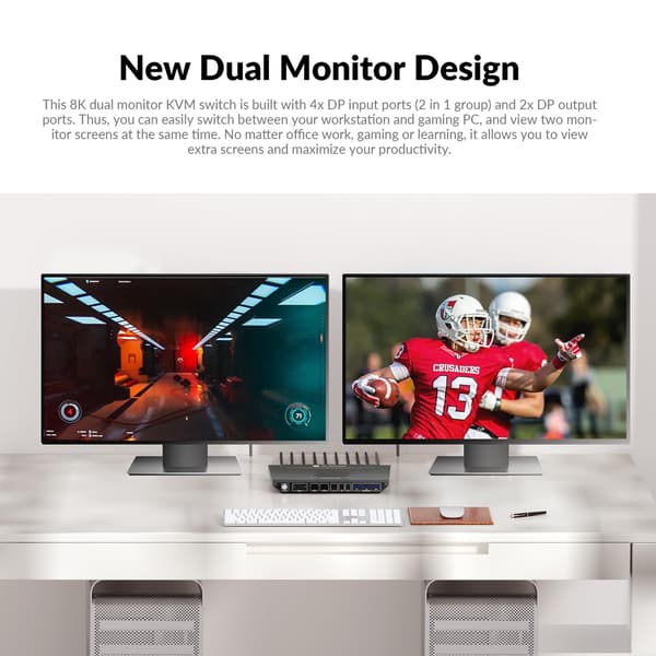 AV Access 8K DisplayPort KVM-switch til to computere til to skærme Black