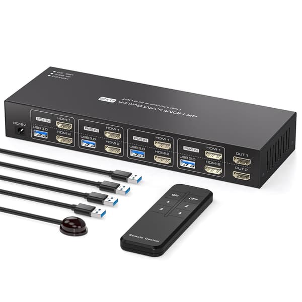 NÖRDIC KVM-switch 4 til 2 HDMI 4K60Hz USB3.0