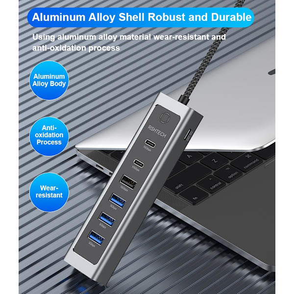 NÖRDIC USB-C Hub 2xUSB-C 10G, 1xUSB-A 10G, 4xUSB-A 5G, 60cm kabel